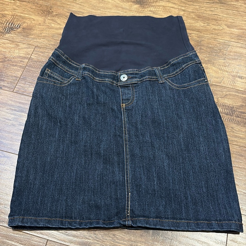 Thyme Maternity Dark Blue Denim Midi Skirt